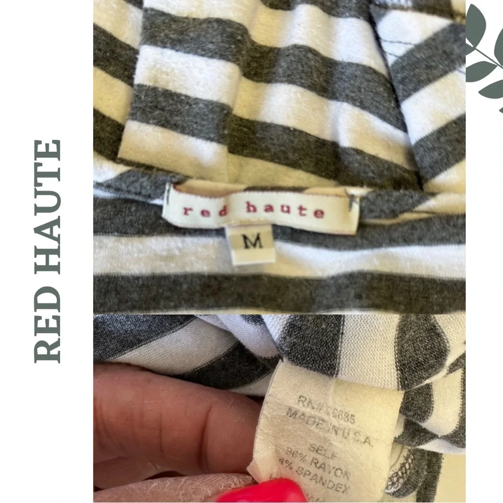 Red Haute Stripe Grey White Knit Top Batwing Sleeves V Neck Size Medium - Picture 6 of 6